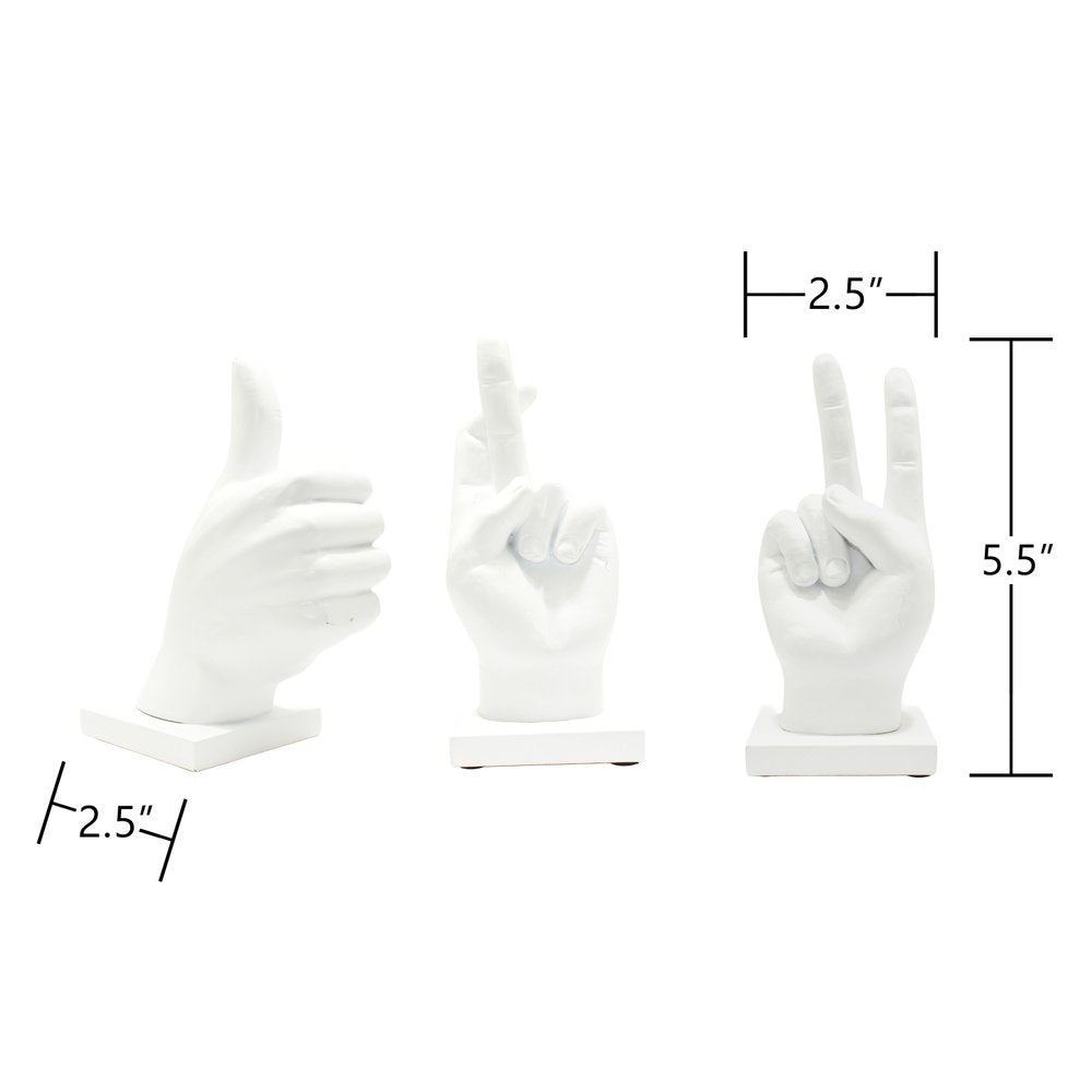 Set of Three White Resin Hand Tabletop Sculpture