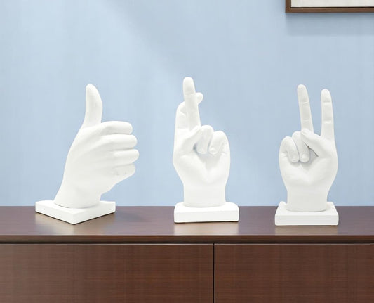 Set of Three White Resin Hand Tabletop Sculpture
