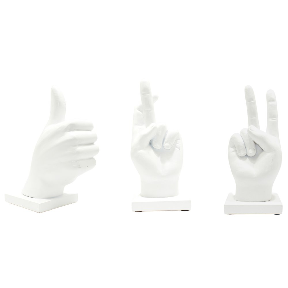 Set of Three White Resin Hand Tabletop Sculpture