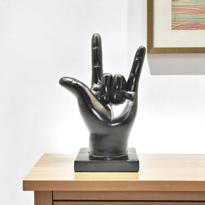 6" Black Resin Hand Tabletop Sculpture