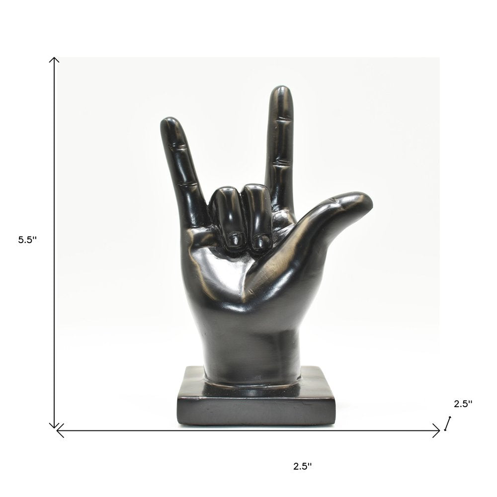 6" Black Resin Hand Tabletop Sculpture