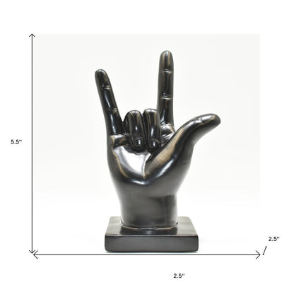 6" Black Resin Hand Tabletop Sculpture