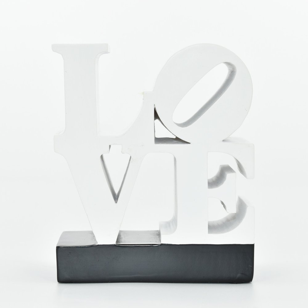 4" White And Black Resin Love Tabletop Sculpture