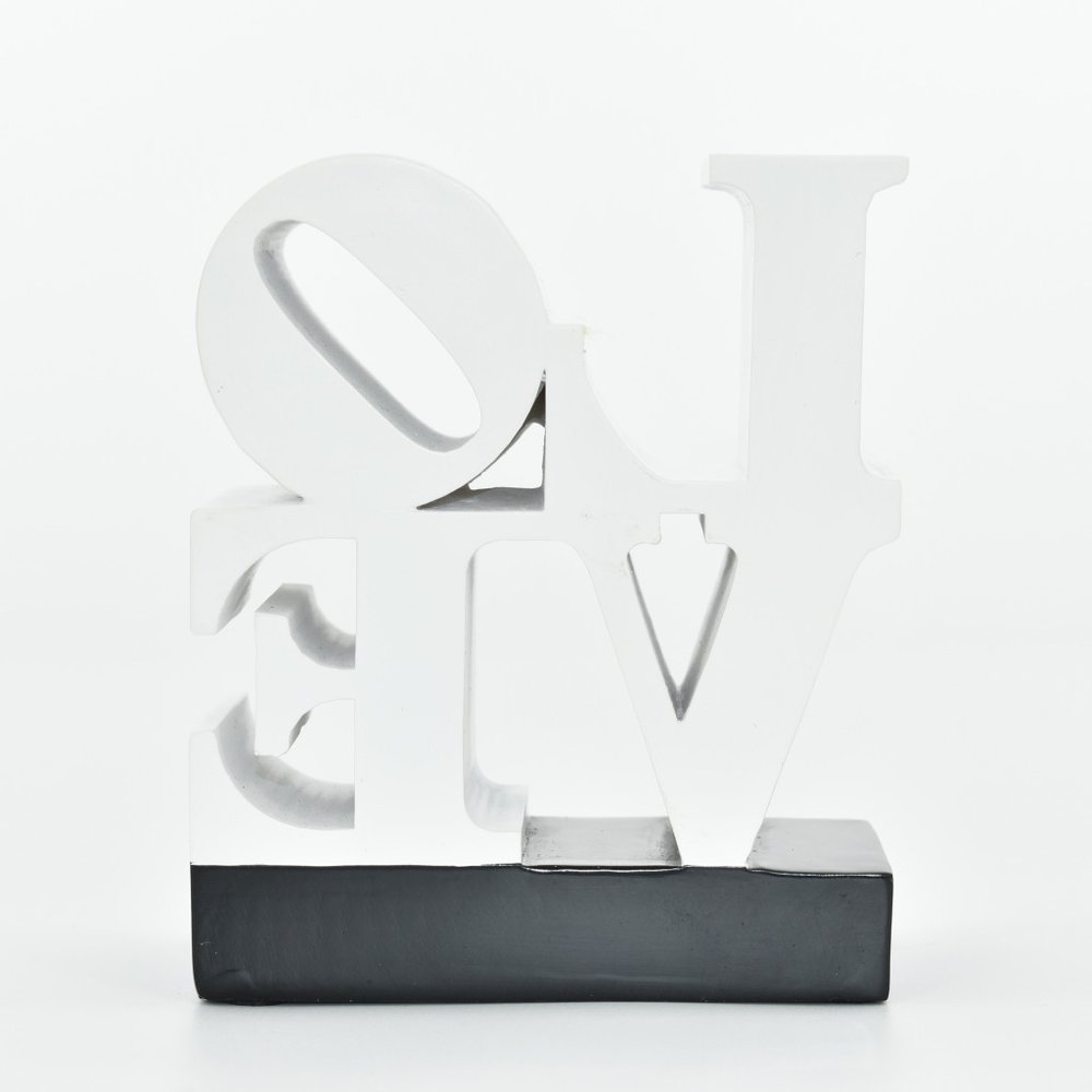 4" White And Black Resin Love Tabletop Sculpture
