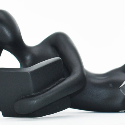 Set of Two Black Resin People Tabletop Sculpture