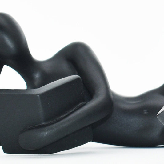 Set of Two Black Resin People Tabletop Sculpture