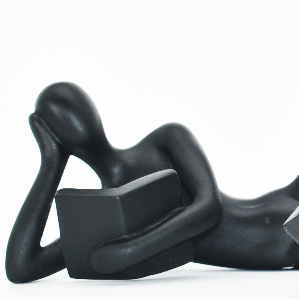 Set of Two Black Resin People Tabletop Sculpture