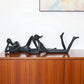 Set of Two Black Resin People Tabletop Sculpture