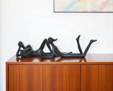Set of Two Black Resin People Tabletop Sculpture