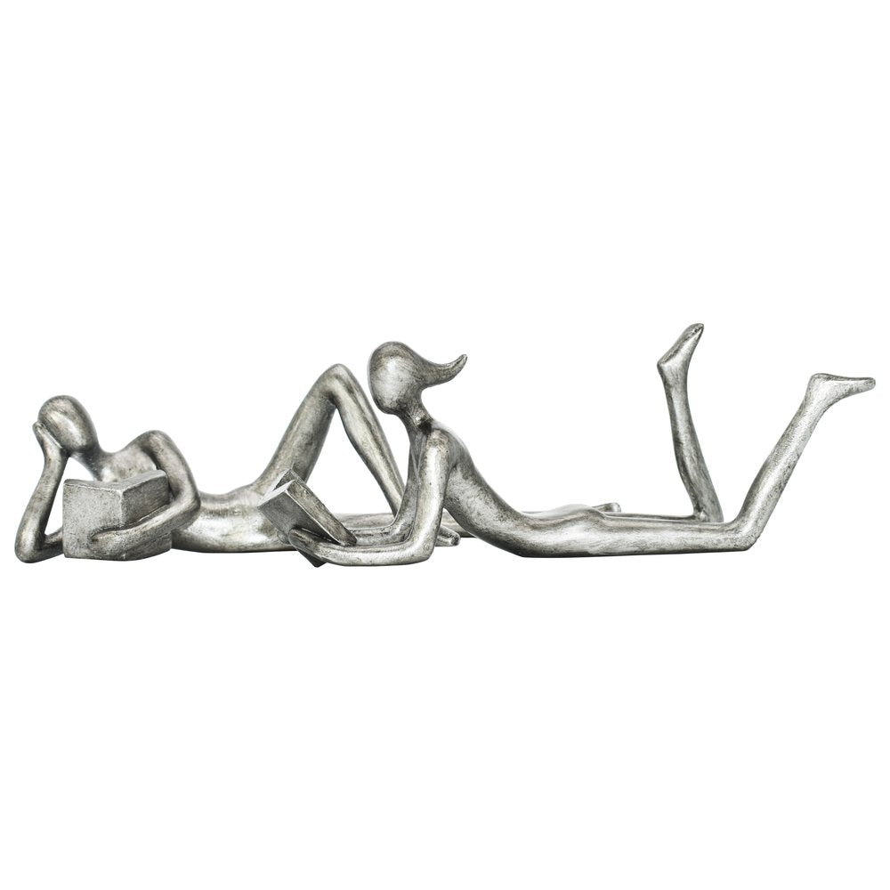 Set of Two Pewter Resin People Tabletop Sculpture