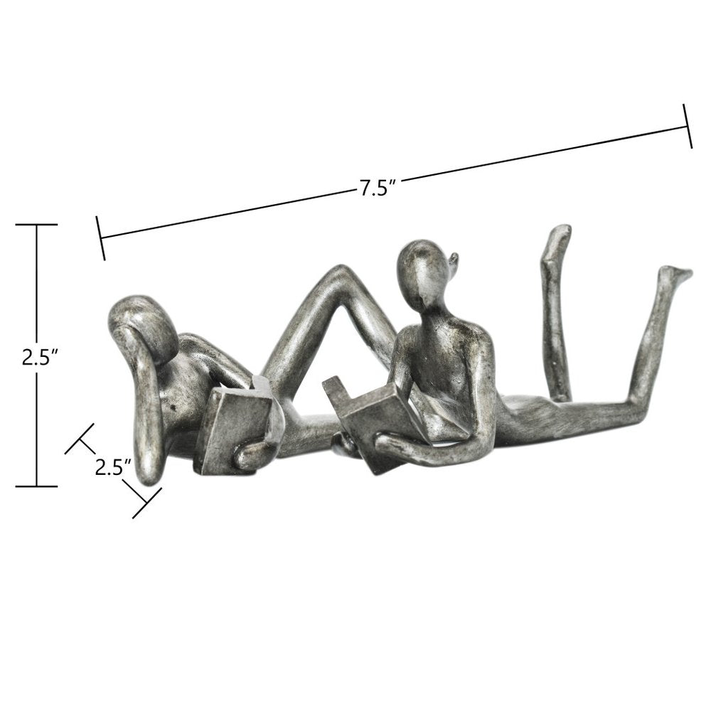 Set of Two Pewter Resin People Tabletop Sculpture