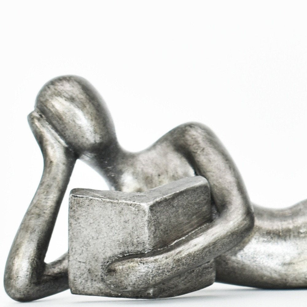 Set of Two Pewter Resin People Tabletop Sculpture