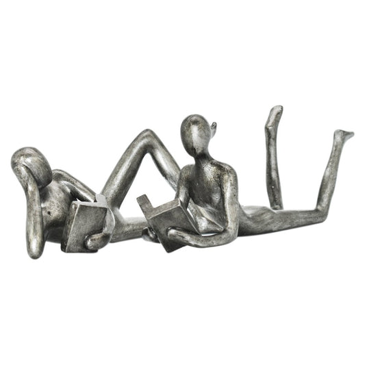 Set of Two Pewter Resin People Tabletop Sculpture