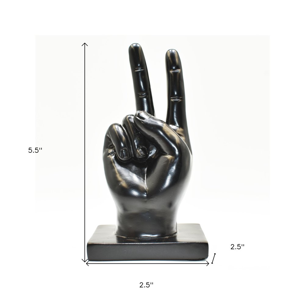 6" Black Resin Hand Tabletop Sculpture
