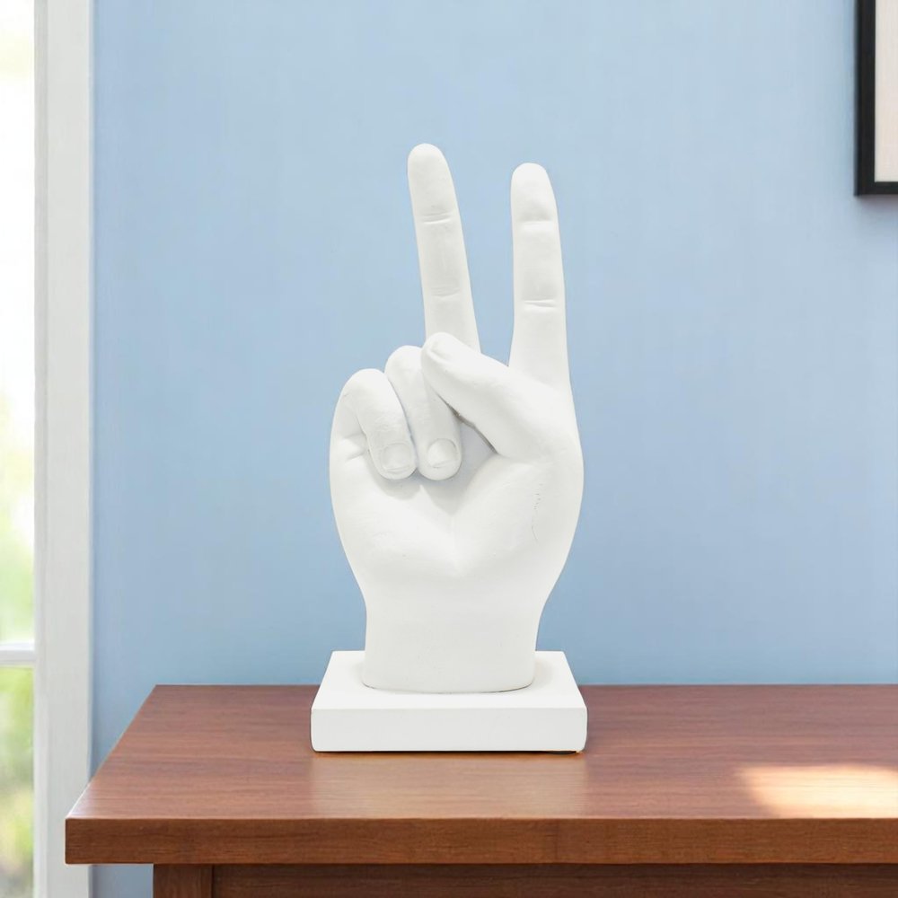 6" White Resin Hand Tabletop Sculpture
