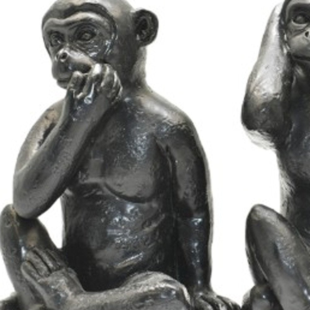 Set of Three Black Resin Monkey Tabletop Sculpture