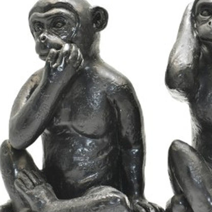 Set of Three Black Resin Monkey Tabletop Sculpture