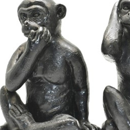 Set of Three Black Resin Monkey Tabletop Sculpture