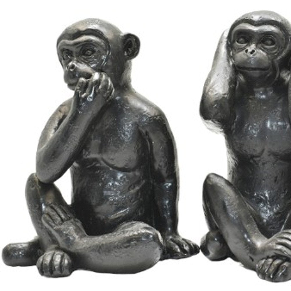 Set of Three Black Resin Monkey Tabletop Sculpture