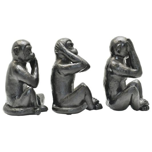 Set of Three Black Resin Monkey Tabletop Sculpture