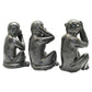 Set of Three Black Resin Monkey Tabletop Sculpture