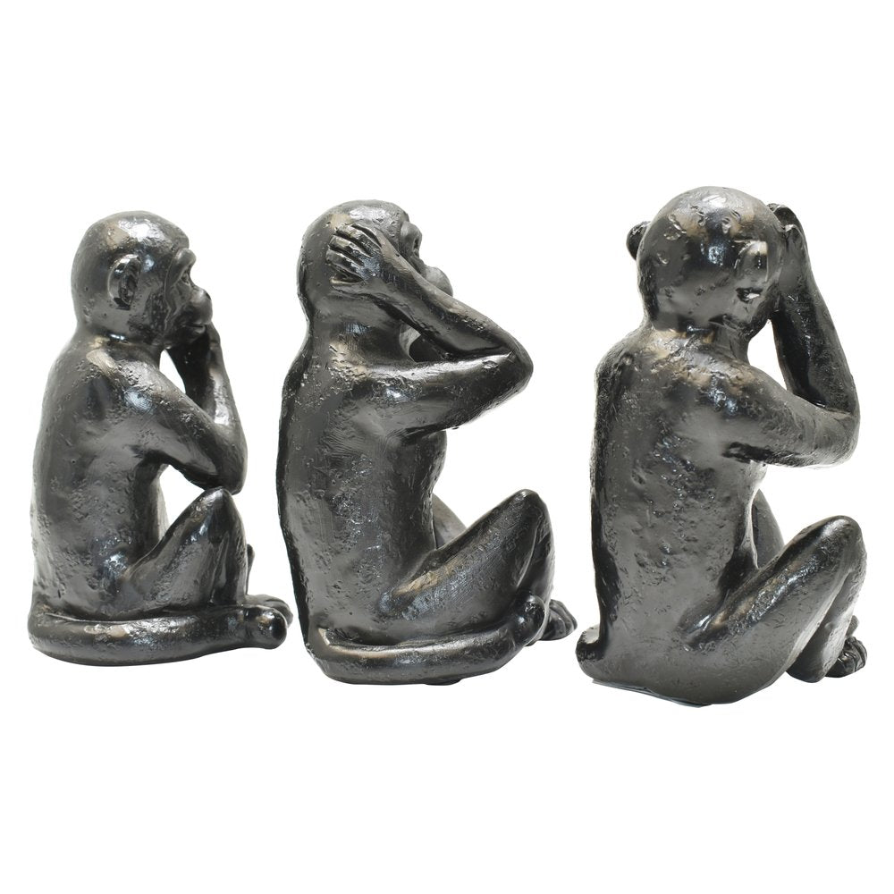 Set of Three Black Resin Monkey Tabletop Sculpture