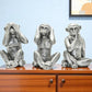 Set of Three Silver Resin Monkey Tabletop Sculpture
