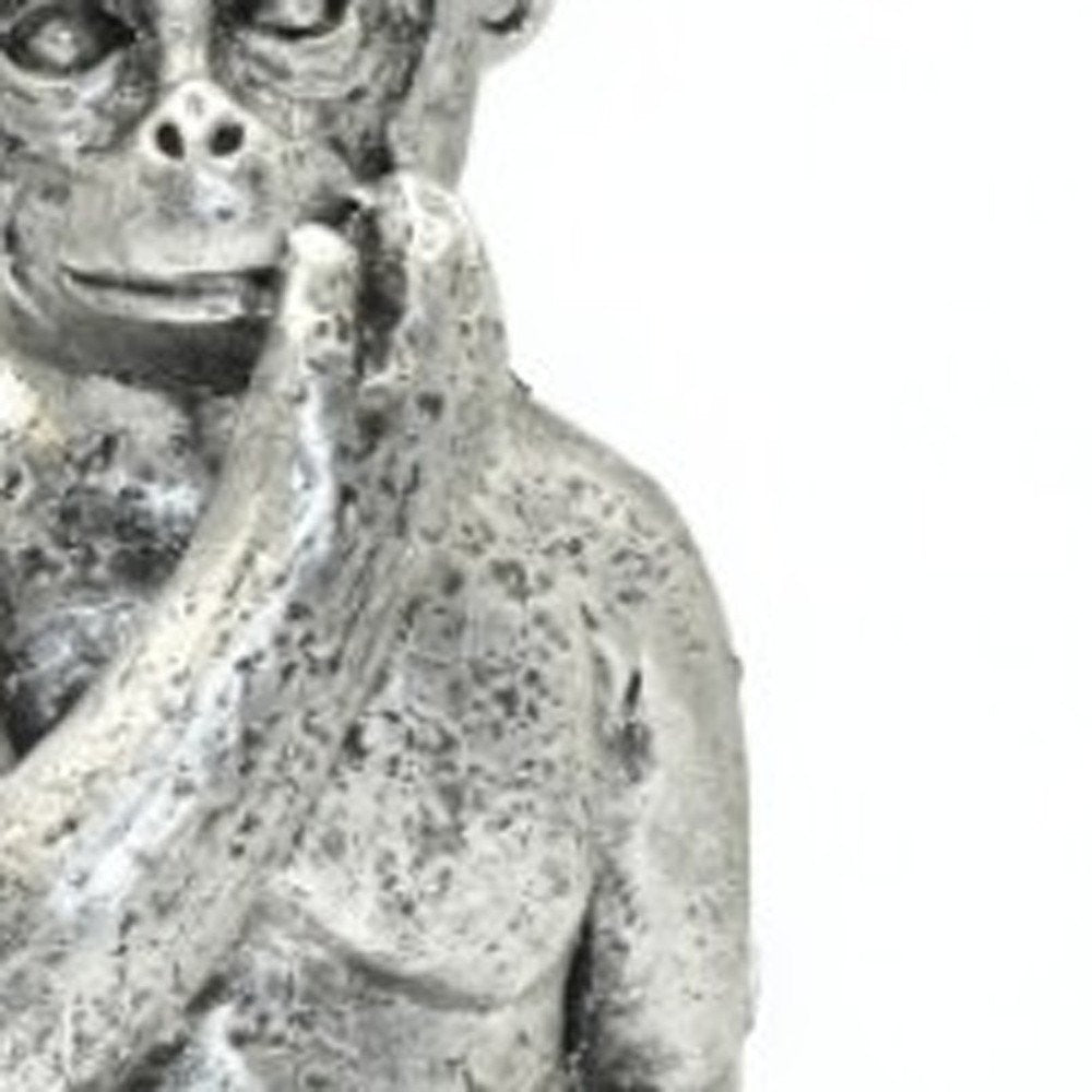 Set of Three Silver Resin Monkey Tabletop Sculpture