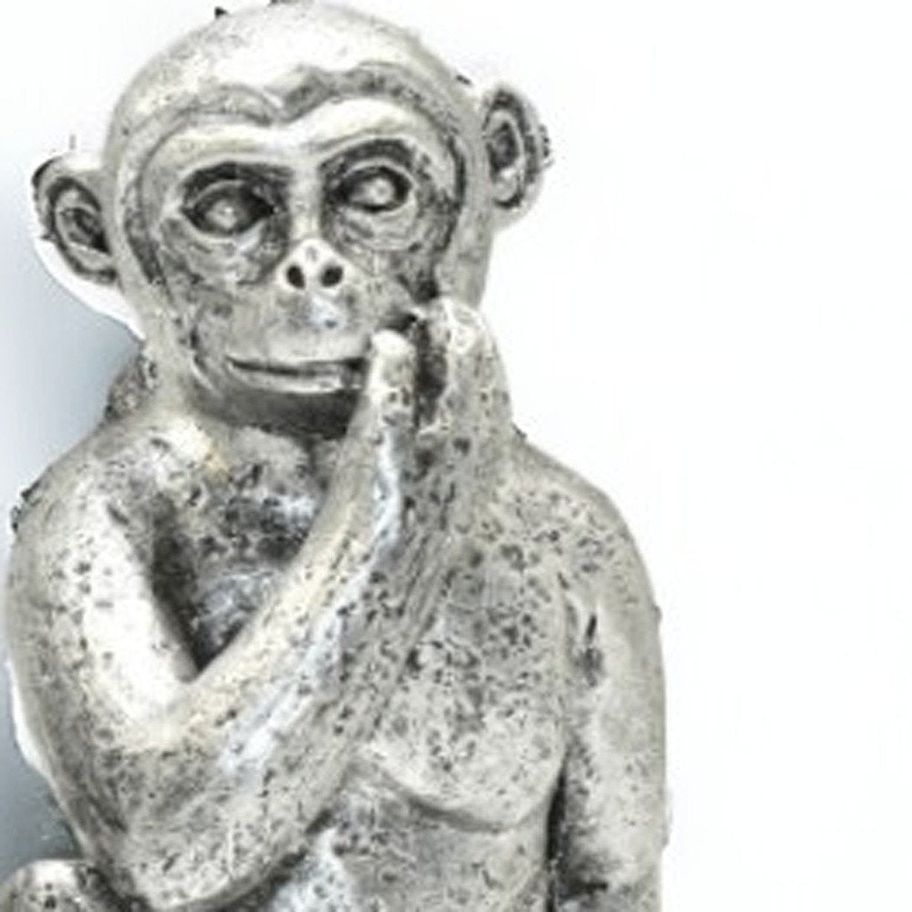 Set of Three Silver Resin Monkey Tabletop Sculpture