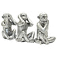 Set of Three Silver Resin Monkey Tabletop Sculpture