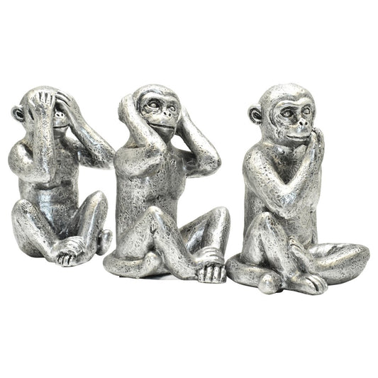 Set of Three Silver Resin Monkey Tabletop Sculpture