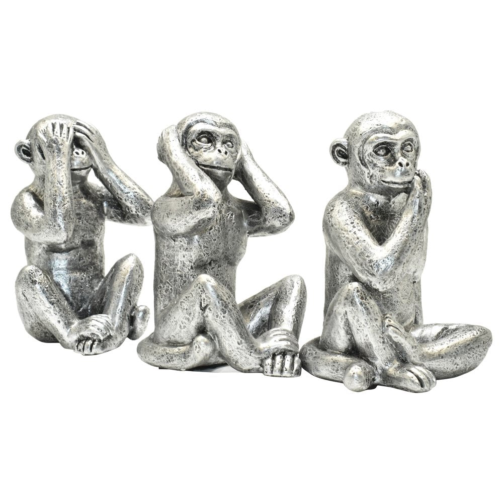 Set of Three Silver Resin Monkey Tabletop Sculpture