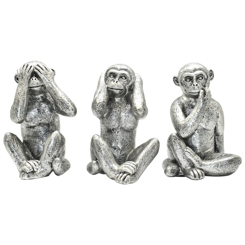 Set of Three Silver Resin Monkey Tabletop Sculpture