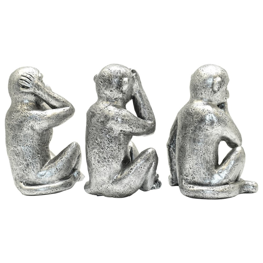 Set of Three Silver Resin Monkey Tabletop Sculpture