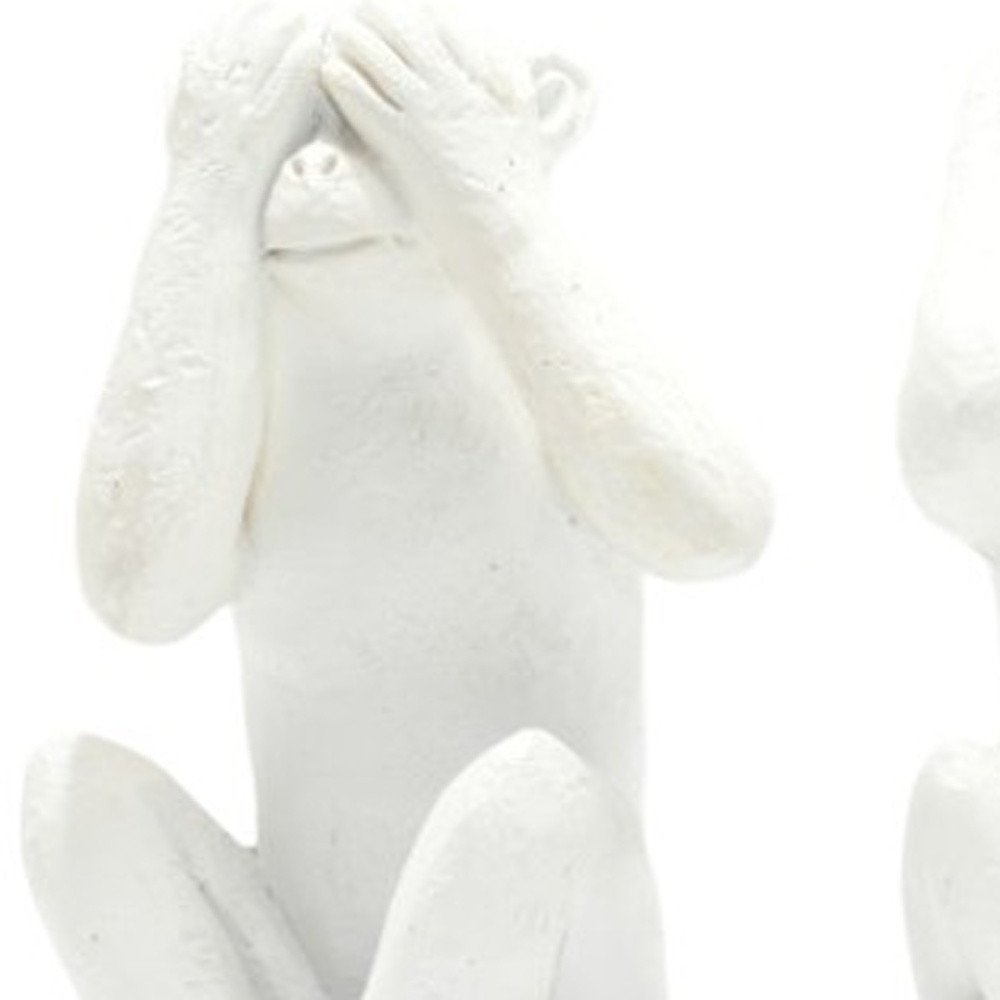 Set of Three White Resin Monkey Tabletop Sculpture