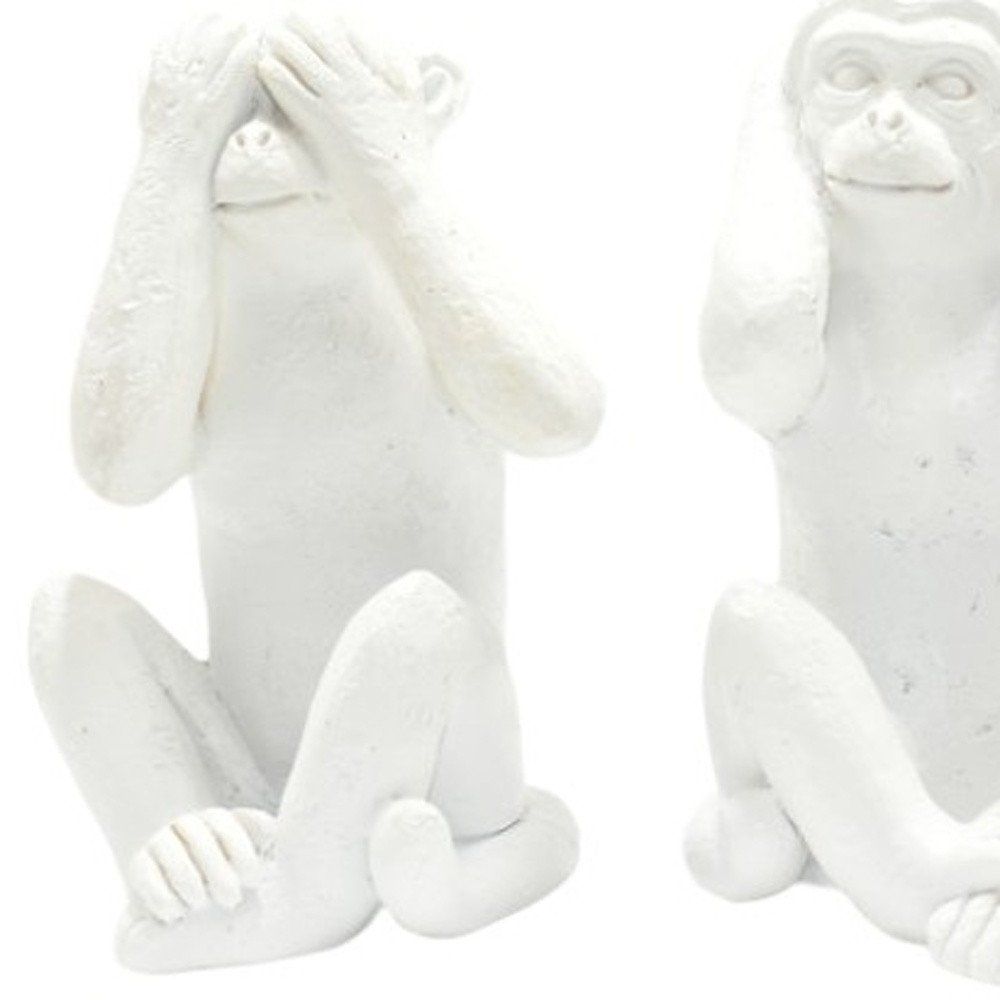 Set of Three White Resin Monkey Tabletop Sculpture