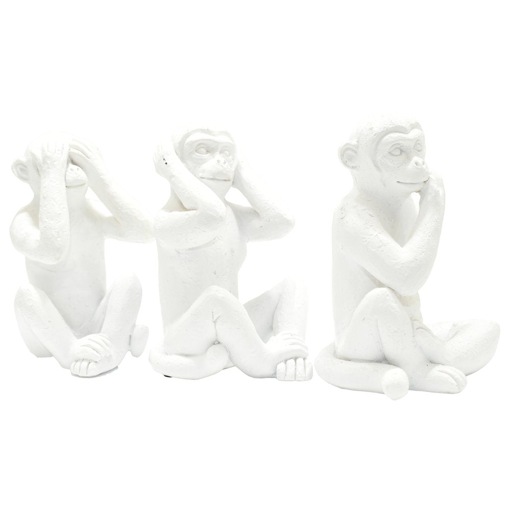 Set of Three White Resin Monkey Tabletop Sculpture