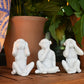 Set of Three White Resin Monkey Tabletop Sculpture