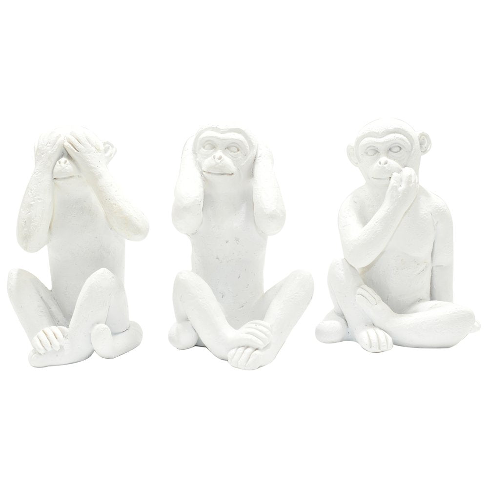 Set of Three White Resin Monkey Tabletop Sculpture