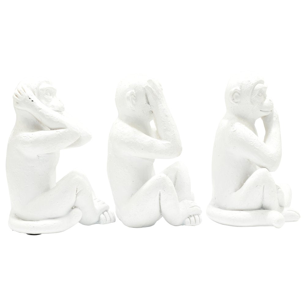 Set of Three White Resin Monkey Tabletop Sculpture