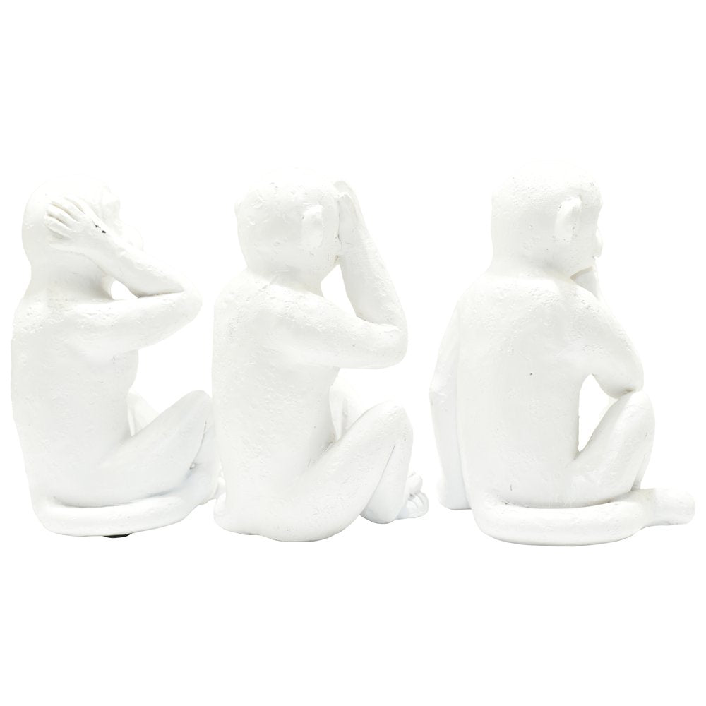 Set of Three White Resin Monkey Tabletop Sculpture