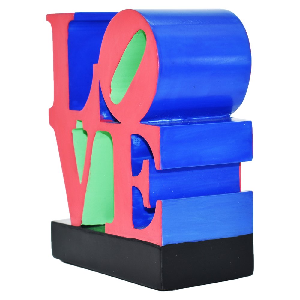 4" Red Blue And Green Resin Love Tabletop Sculpture