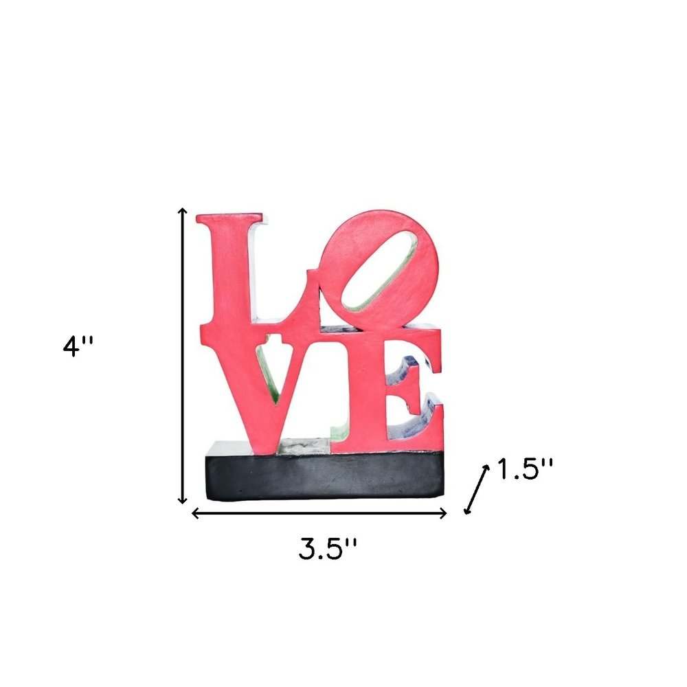 4" Red Blue And Green Resin Love Tabletop Sculpture