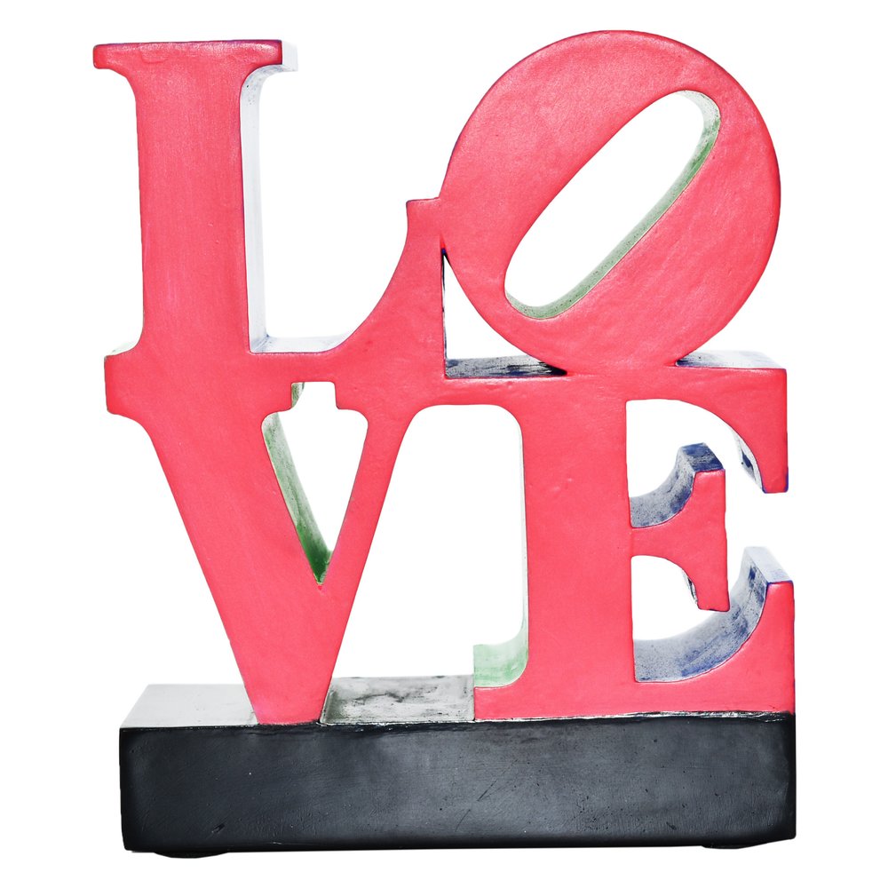 4" Red Blue And Green Resin Love Tabletop Sculpture