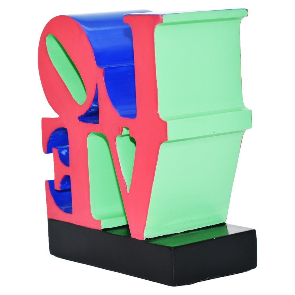 4" Red Blue And Green Resin Love Tabletop Sculpture