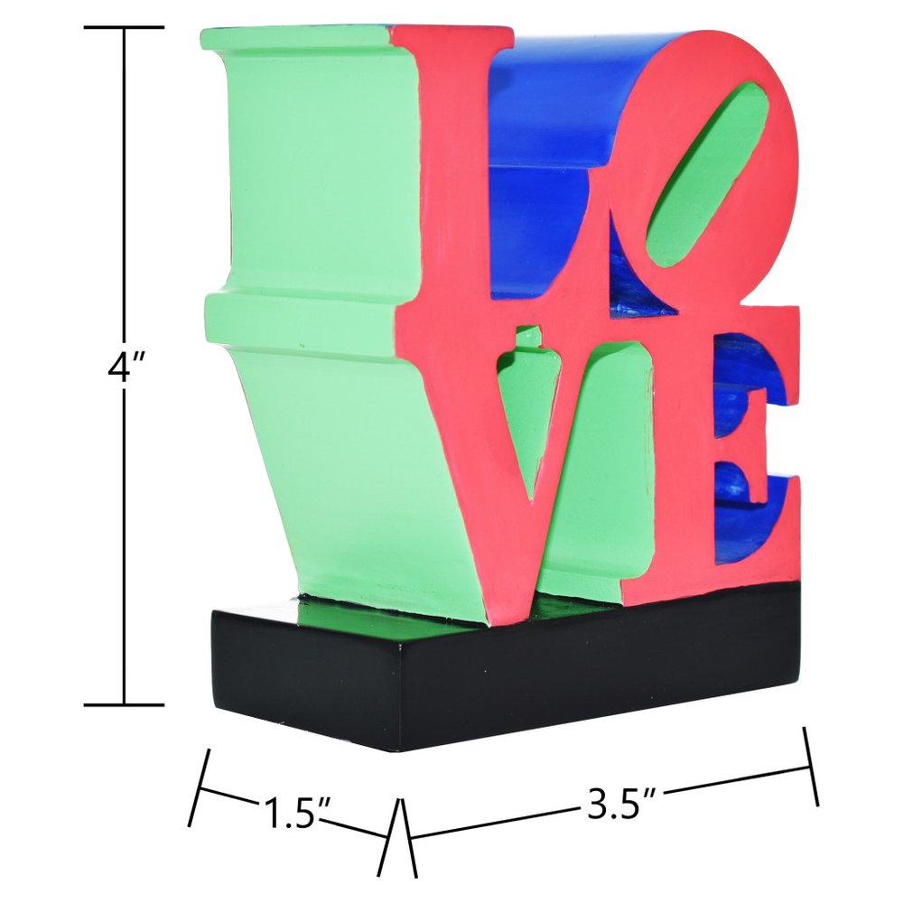 4" Red Blue And Green Resin Love Tabletop Sculpture