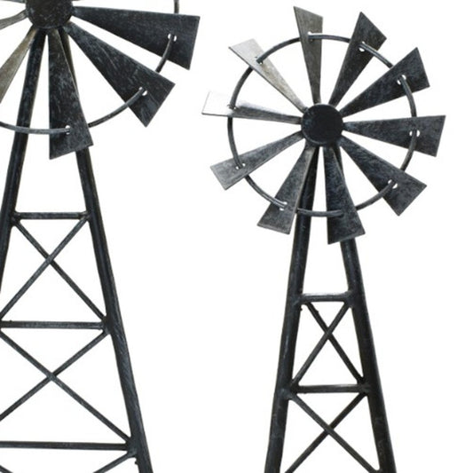 Set of Two Pewter Metal Windmill Tabletop Sculpture