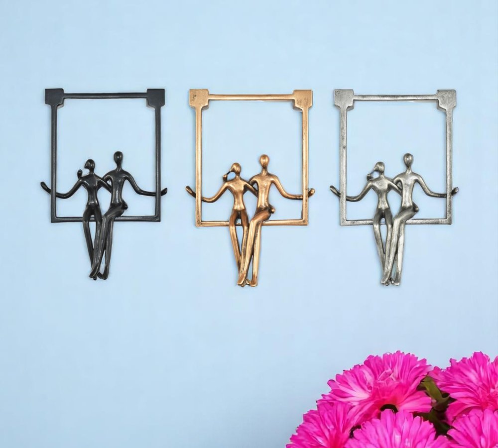 Set of Three Black Pewter And Bronze Resin People Tabletop Sculpture