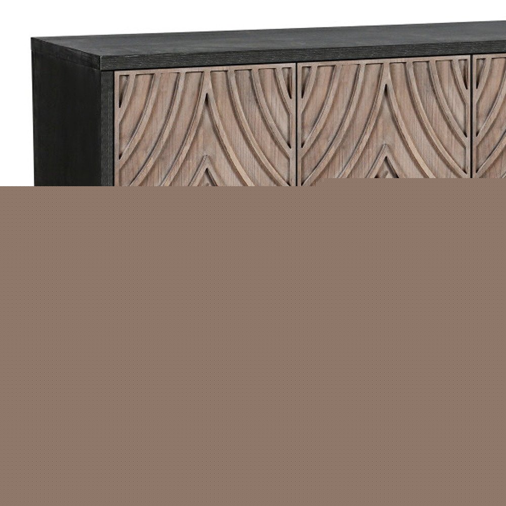 60" Charcoal and Brown Distressed Wood Sideboard with Four Doors