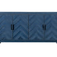 60" Blue Textural Chevron Distressed Wood Sideboard with Four Doors